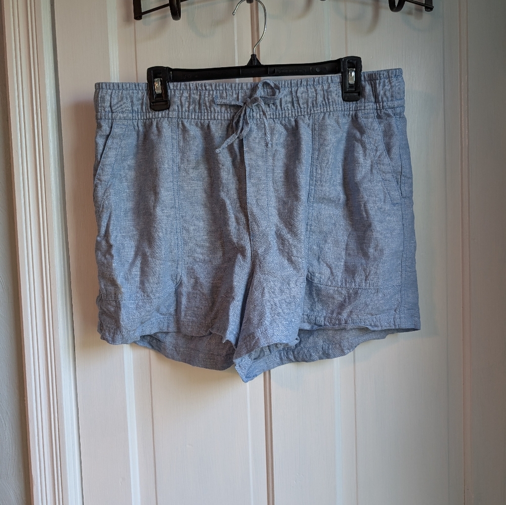 GAP Linen Blend Shorts, L, Blue Chambray